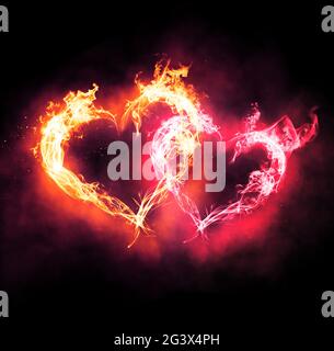 Symbole de coeur créé par le feu. Bonne Saint Valentin. illustration 3d Banque D'Images