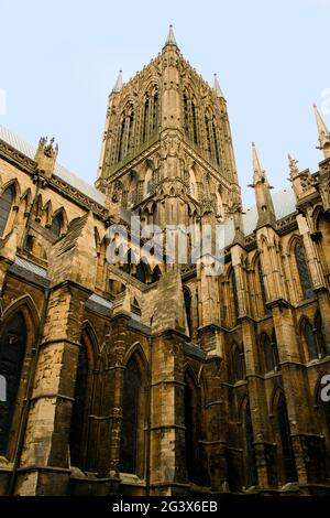 L'architecture de la cathédrale de Lincoln (également connue sous le nom d'église de la Sainte Vierge Marie de Lincoln) à Lincoln, en Angleterre Banque D'Images