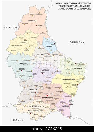 Carte vectorielle administrative et politique Grand-Duché de Luxembourg Banque D'Images
