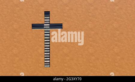 Concept ou conceptuel bois de la croix de logg sur un fond d'argile. métaphore de l'illustration 3d pour Dieu, Christ, Christianisme, religieux, foi, saint, esprit Banque D'Images