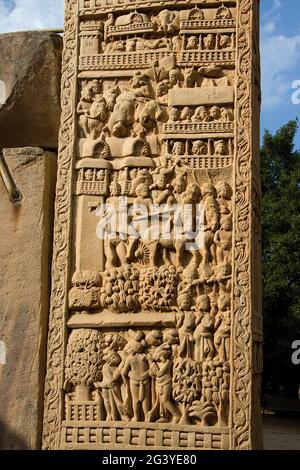 Vie du roi sur pilier, Sanchi Banque D'Images