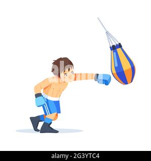 Boxer ado avec sacs de sable boxe. Fitness, sport, exercice, volonté et le concept de style de vie. Illustration vectorielle sur fond blanc Illustration de Vecteur