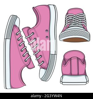 Jeu d'illustrations avec sneakers roses. Objets vectoriels isolés sur fond blanc. Illustration de Vecteur