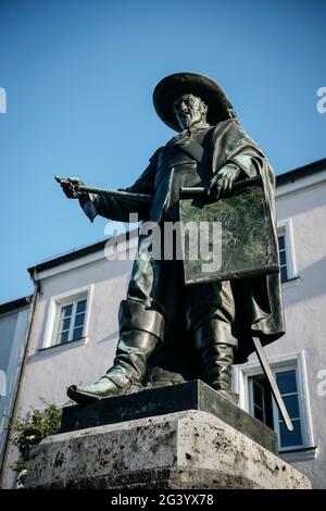 Monument au général Tilly sur la place de l'hôtel de ville, Rain am Lech, quartier de Donau-Ries, Bavière, Danube, Allemagne Banque D'Images