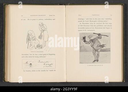 Production photo d'un dessin par Randolph Caldecott, présentant un vieil homme sur des patins; UNE carte de Noël à k.e.b ... Banque D'Images