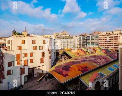 Mercat de Santa Caterina, marché de produits frais, vue surélevée, Barcelone, Catalogne, Espagne Banque D'Images