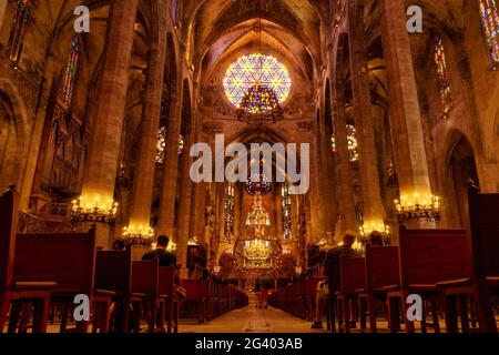 Intérieur de la cathédrale de la Seu, Palma, Majorque, Iles Baléares, Espagne, Europe Banque D'Images