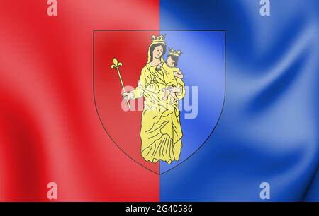 3D drapeau de Bastogne (province de Luxembourg), Belgique. Illustration 3D. Banque D'Images