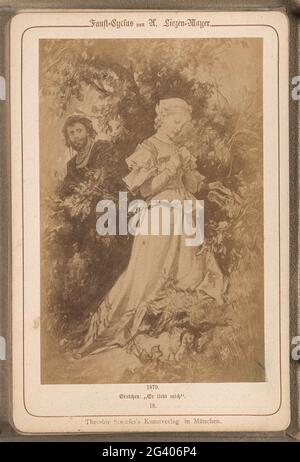 Production photo (vraisemblablement) d'un dessin intitulé 'Gretchen: 'Il m'aime' '; Gretchen: 'Il Liebt mich' .. Partie de l'album avec 30 productions photographiques de dessins de l'histoire faust de J.W. Von Goethe. Banque D'Images