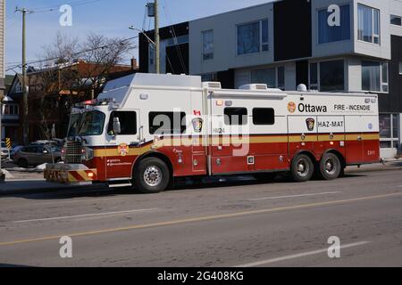 Camion de pompiers Hazmat sur scène d'un incident à Ottawa, Canada, le 10 mars 2021 Banque D'Images