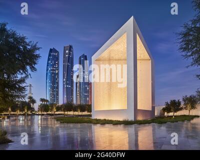 Mémorial du fondateur de Sheikh Zayed, Etihad Towers, Abu Dhabi, Émirats arabes Unis Banque D'Images