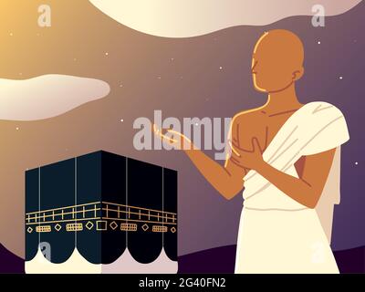 homme musulman priant dans la mecque Illustration de Vecteur