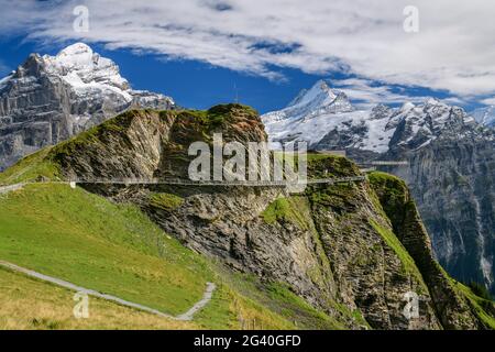 Promenade en falaise avec vue sur Wetterhorn et Schreckhorn, Tissot Cliff Walk at First, Grindelwald, Oberland bernois, patrimoine naturel mondial de l'UNESCO Swiss A. Banque D'Images