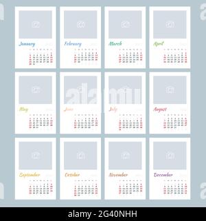 Calendrier de 2022.Modèle de calendrier pour 2022.Modèle d'impression de conception de papeterie avec place pour photo, votre logo et texte.Entreprise et Illustration de Vecteur