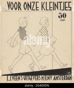 Design du groupe pour: Henriëtte Dietz et al., pour nos petits: Histoires illustrées à lire et à lire pour les enfants âgés de 5 à 8 ans, c. 1928. Un garçon avec une chemise à carreaux et une fille avec un chemisier à pois marchant main dans la main, chacun avec un livre sous le bras. Banque D'Images