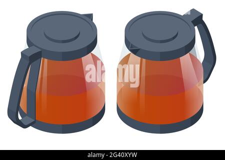 Icône de cérémonie du thé.Thé noir fraîchement préparé dans une théière en verre isolée sur du blanc.Organisation traditionnelle de cérémonie de thé asiatique. Illustration de Vecteur