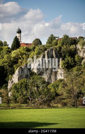 Tour d'église de Saint-Michel près de Neubourg (Lauterach BEI Ehingen) sur le Danube, district d'Alb-Donau, Bade-Wurtemberg, Allemagne Banque D'Images