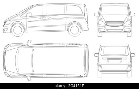 Vue avant, arrière, latérale, supérieure de la minifourgonnette électrique avec touches haut de gamme, modèle car Vector sur fond blanc. Véhicule polyvalent, vus, minifourgonnette 5 portes Illustration de Vecteur