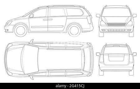 Modèle de vecteur de voiture de minibus sur fond blanc. Multisegment compact, vus, minifourgonnette 5 portes. Ligne de voiture. Illustration de Vecteur