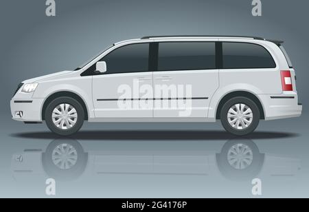 Modèle de vecteur de voiture de fourgonnette ou de minifourgonnette sur fond blanc. Multisegment compact, vus, minifourgonnette 5 portes. Vue latérale Illustration de Vecteur