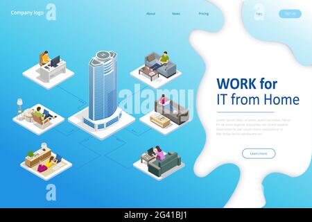 Vidéo conférence isométrique. Travail à la maison, espace de travail pour les collègues. Formulaire de travail de réunion en ligne à la maison. Bureau à domicile. Illustration de Vecteur