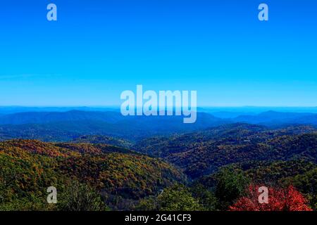 Cela montre les couleurs d'automne et les horizons lointains qui font les Blue Ridge Mountains célèbre dans le monde entier Banque D'Images