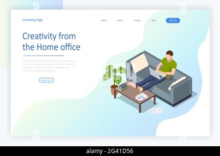 Vidéo conférence isométrique. Travail à la maison, espace de travail pour les collègues. Formulaire de travail de réunion en ligne à la maison. Bureau à domicile. Illustration de Vecteur