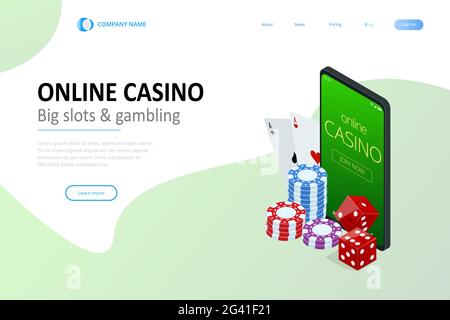 Concept de Casino en ligne isométrique. En ligne Big Slots Casino bannière marketing, Jeux Apps Web page d'arrivée modèle. Illustration de Vecteur