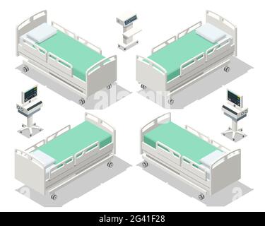 Lit d'hôpital isométrique isolé. Lit vide dans le quartier de l'hôpital Illustration de Vecteur