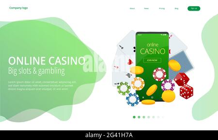 Concept de Casino en ligne isométrique. En ligne Big Slots Casino bannière marketing, Jeux Apps Web page d'arrivée modèle. Illustration de Vecteur