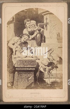 Production photo (vraisemblablement) d'un dessin intitulé "scène à la source"; scène Brunnen .. Partie de l'album avec 30 productions photographiques de dessins de l'histoire faust de J.W. Von Goethe. Banque D'Images