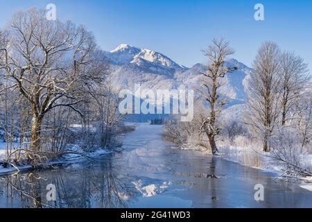 Hiver sur le Loisach, Kochel am See, Bavière, Allemagne, Europe Banque D'Images