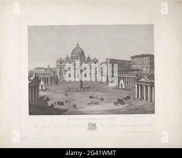 Vue sur la Sint-Pietersplein dans la Cité du Vatican ; Piazza del Vaticano, O Di S. Pietro. Vue sur la Sint-Pietersplein dans la Cité du Vatican avec la Sint-Pietersbasilik et le Palais Apostolique. Banque D'Images