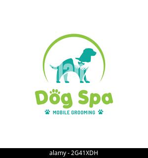 Silhouette de chien avec un câlin pour le modèle de logo de spa de chien. Idéal pour les magasins d'animaux de compagnie, les cliniques pour animaux de compagnie, le spa pour chiens et le toilettage, ou les communautés amoureux de chiens. Illustration de Vecteur