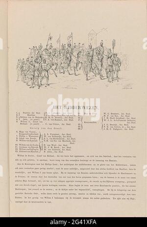 Utrechtse Mascarade de 1851: Christianisme, 719; Christianisme; esquisse, déclaration et explication de la mascarade. Épisode du kersting aux pays-Bas, 719. Avec la légende 1-17 avec les noms des élèves et sous un texte sur l'événement proposé. Partie de la brochure avec huit représentations réduites des huit tirages de la série de la Mascarade des étudiants d'Utrecht, 25 juin 1851. La Mascarade dépeint huit épisodes de l'histoire nationale en scènes. Banque D'Images