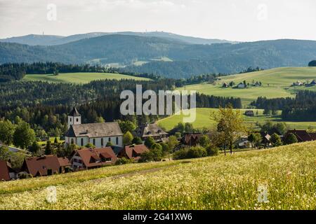 Breitnau et Feldberg en arrière-plan, Forêt Noire, Bade-Wurtemberg, Allemagne Banque D'Images