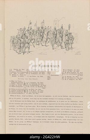 Utrechtse Masquerade de 1851: Knight, 1217; le chevalier; esquisse, déclaration et explication de la mascarade. Épisode du chevalier aux pays-Bas, 1217. Avec la légende 1-20 avec les noms des élèves et sous un texte sur l'événement proposé. Partie de la brochure avec huit représentations réduites des huit tirages de la série de la Mascarade des étudiants d'Utrecht, 25 juin 1851. La Mascarade dépeint huit épisodes de l'histoire nationale en scènes. Banque D'Images