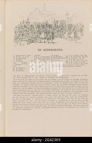 Utrechtse Masquerade de 1851: Rederijkers en 1500; les Rederijkers; esquisse, déclaration et explication de la mascarade. Épisode de l'époque des Rederijkers, 1500. Avec la légende 1-21 avec les noms des étudiants et en dessous un texte sur l'événement proposé. Partie de la brochure avec huit représentations réduites des huit tirages de la série de la Mascarade des étudiants d'Utrecht, 25 juin 1851. La Mascarade dépeint huit épisodes de l'histoire nationale en scènes. Banque D'Images