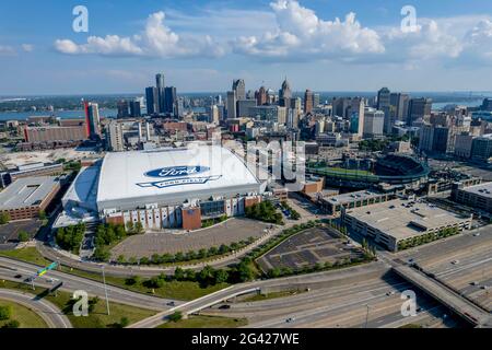 Detroit, Michigan, États-Unis. 10 juin 2021. 10 juin 2021 - Detroit, Michigan, États-Unis: Ford Field est un stade de football américain en dôme situé dans le centre-ville de Detroit. Il sert principalement de siège aux Detroit Lions de la Ligue nationale de football crédit: Walter G Arce SR Grindstone Medi/ASP/ZUMA Wire/Alay Live News Banque D'Images