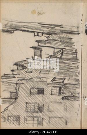 Vue sur le côté nord du Spui à Amsterdam avec le doux begijnenslot. Spui, vu pour muet begijnenslot et derrière Begijnhof 43-46. Sur la droite possible une partie de roseraie allée 14. Page 45 d'un carnet de croquis avec 39 feuilles. Banque D'Images