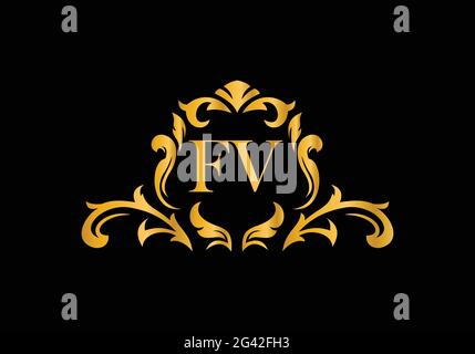 Lettres de luxe Alphabet F V. alphabet floral doré . Initiales du monogramme parfaitement pour les invitations de mariage, carte de voeux, logo, et autre design. Illustration de Vecteur