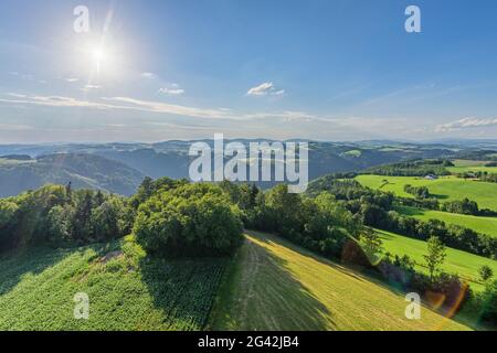 Vue de Burgstall sur les vallées du Danube et de la Kleine Mühl, haute-Autriche, Autriche Banque D'Images