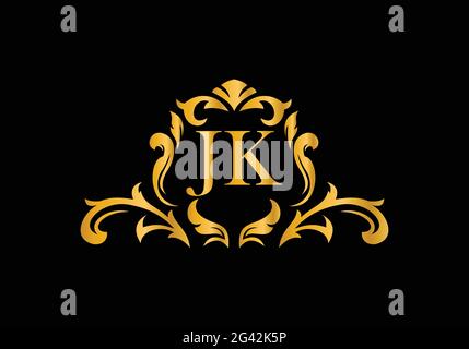 Lettres de luxe lettre J K. alphabet floral doré . Initiales du monogramme parfaitement pour les invitations de mariage, carte de voeux, logo, et autre design. Illustration de Vecteur
