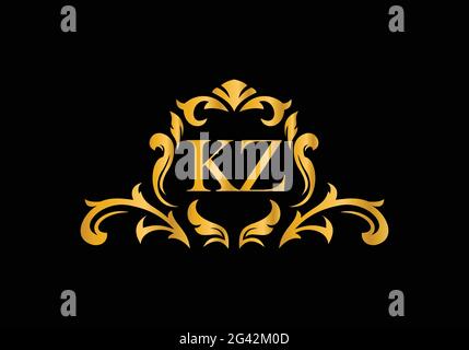 Lettres de luxe KZ. Alphabet floral doré . Initiales du monogramme parfaitement pour les invitations de mariage, carte de voeux, logo, et autre design. Illustration de Vecteur