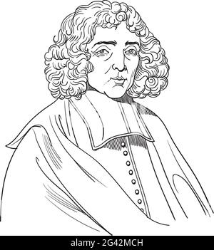 Benedictus spinoza dessins au trait portrait, vector Illustration de Vecteur