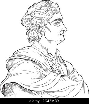 Isaac Newton style portrait d'art de la ligne. Vector Illustration de Vecteur