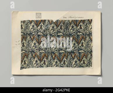 Acier avec soie imprimée, Dessin Tanz paire. Acier avec côté imprimé. Dessin Tanzpaar, WW Nr. 00551. Sur les lignes Zigzag de fond naturel en arces marron et noir dans lesquelles dansent des figures. L'acier est collé au carton sur lequel la vignette du Wiener Werkstätte. Une variante de couleur avec du rose et du noir à l'arrière. Banque D'Images