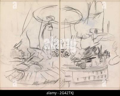 Des femmes sur une terrasse, possible à Paris. Feuille 10 verso et feuille 11 Recto du carnet d'esquisses L avec 42 feuilles. Banque D'Images