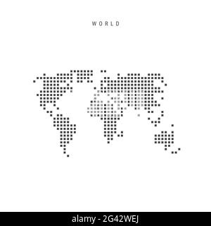 Carte à motif points carrés du monde. Carte de pixels en pointillés avec drapeau national isolé sur fond blanc. Illustration. Banque D'Images