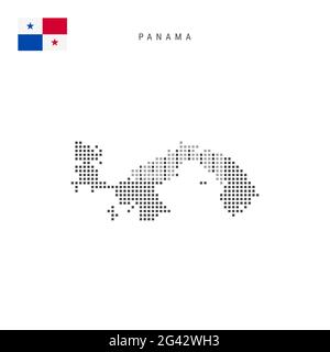 Carte à motif points carrés du Panama. Carte panaméenne de pixels en pointillés avec drapeau national isolé sur fond blanc. Illustration. Banque D'Images